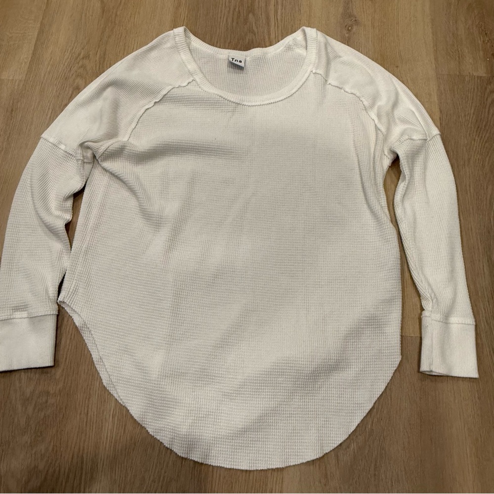 TNA Aritzia Womens Top Small Adler Thermal Waffle Knit T-Shirt Lounge White
